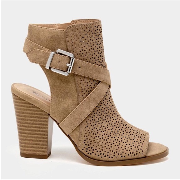 Restricted Brand Peep Toe Perforated Booties - Picture 2 of 7